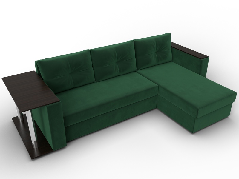 Диван угловой Атланта со столом правый угол, Велюр, SEVEN 626 зеленый