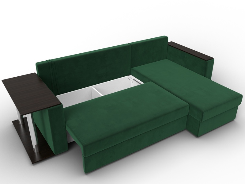 Диван угловой Атланта со столом правый угол, Велюр, SEVEN 626 зеленый