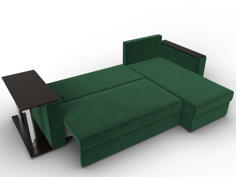 Диван угловой Атланта со столом правый угол, Велюр, SEVEN 626 зеленый