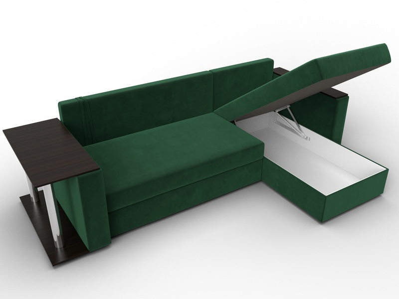 Диван угловой Атланта со столом правый угол, Велюр, SEVEN 626 зеленый