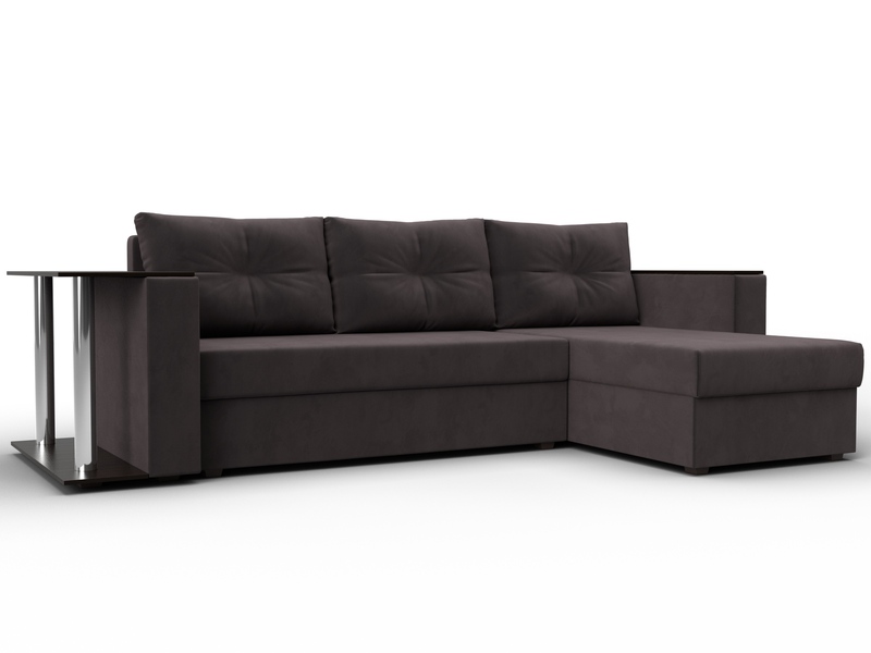 Диван угловой Атланта со столом правый угол, Велюр, SEVEN 727 коричневый