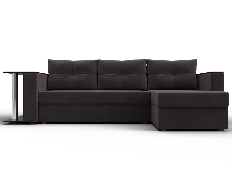 Диван угловой Атланта со столом правый угол, Велюр, SEVEN 727 коричневый