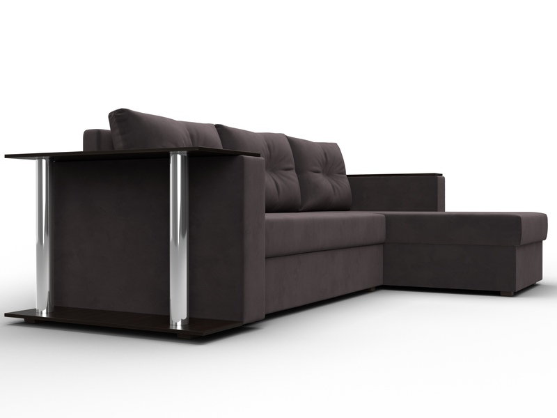 Диван угловой Атланта со столом правый угол, Велюр, SEVEN 727 коричневый