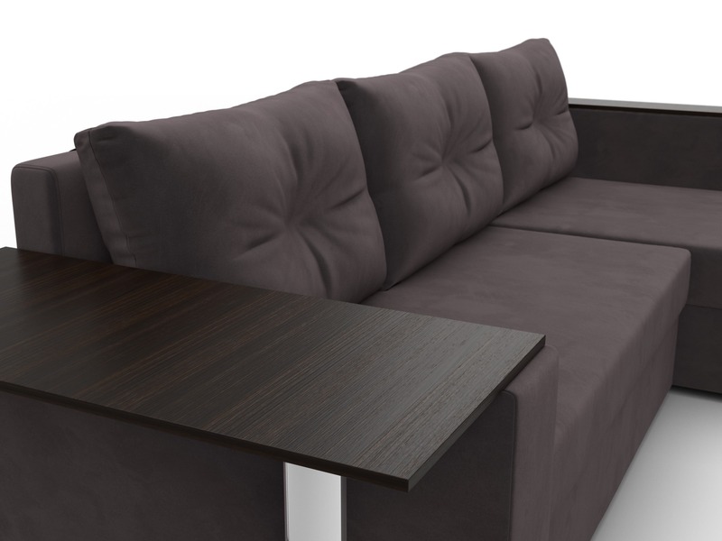 Диван угловой Атланта со столом правый угол, Велюр, SEVEN 727 коричневый