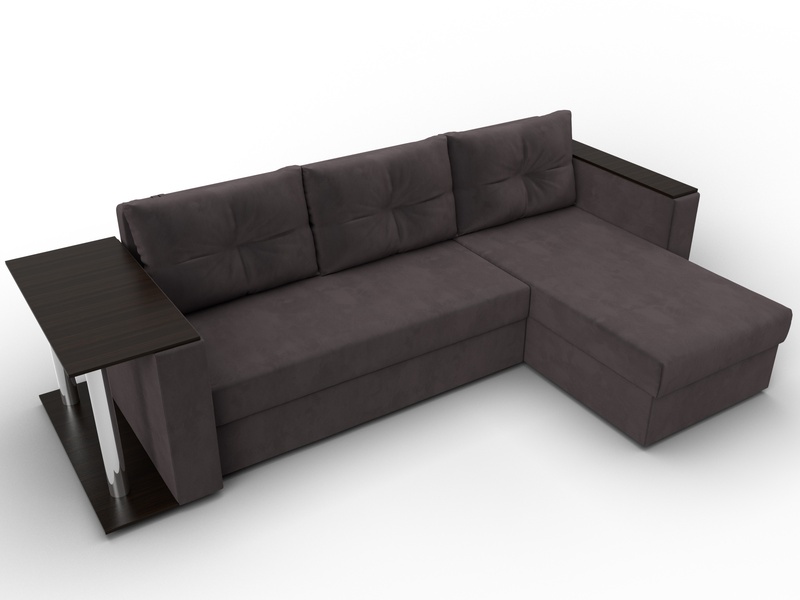 Диван угловой Атланта со столом правый угол, Велюр, SEVEN 727 коричневый