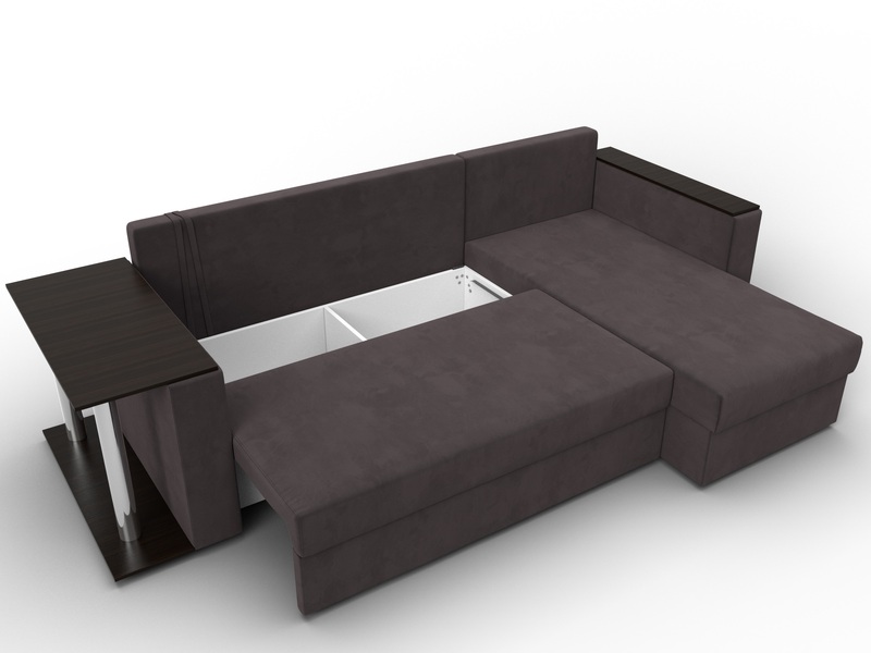 Диван угловой Атланта со столом правый угол, Велюр, SEVEN 727 коричневый