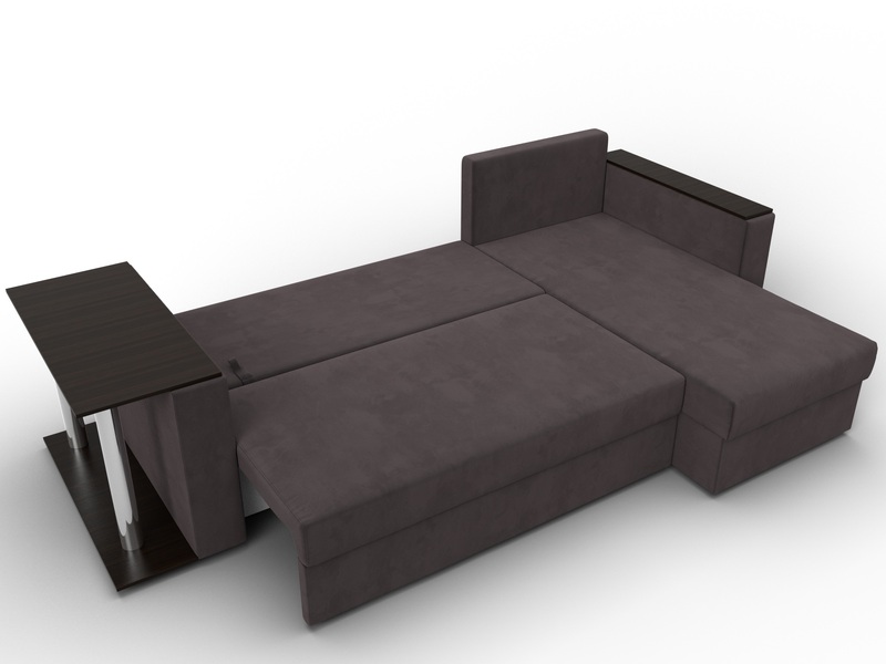 Диван угловой Атланта со столом правый угол, Велюр, SEVEN 727 коричневый