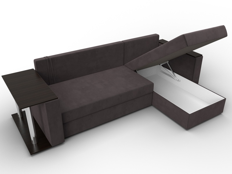 Диван угловой Атланта со столом правый угол, Велюр, SEVEN 727 коричневый