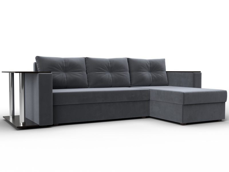 Диван угловой Атланта со столом правый угол, Велюр, SEVEN 17 серый