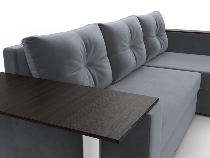 Диван угловой Атланта со столом правый угол, Велюр, SEVEN 17 серый