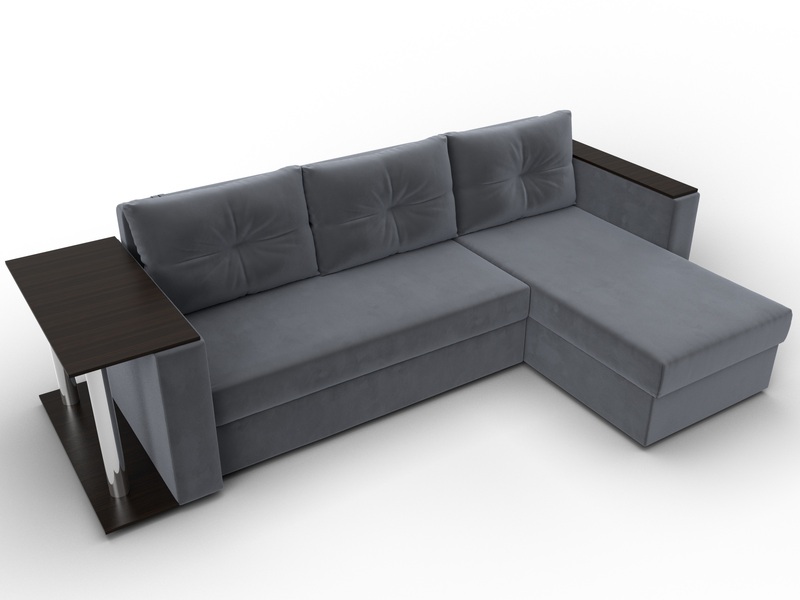 Диван угловой Атланта со столом правый угол, Велюр, SEVEN 17 серый
