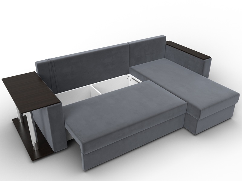 Диван угловой Атланта со столом правый угол, Велюр, SEVEN 17 серый