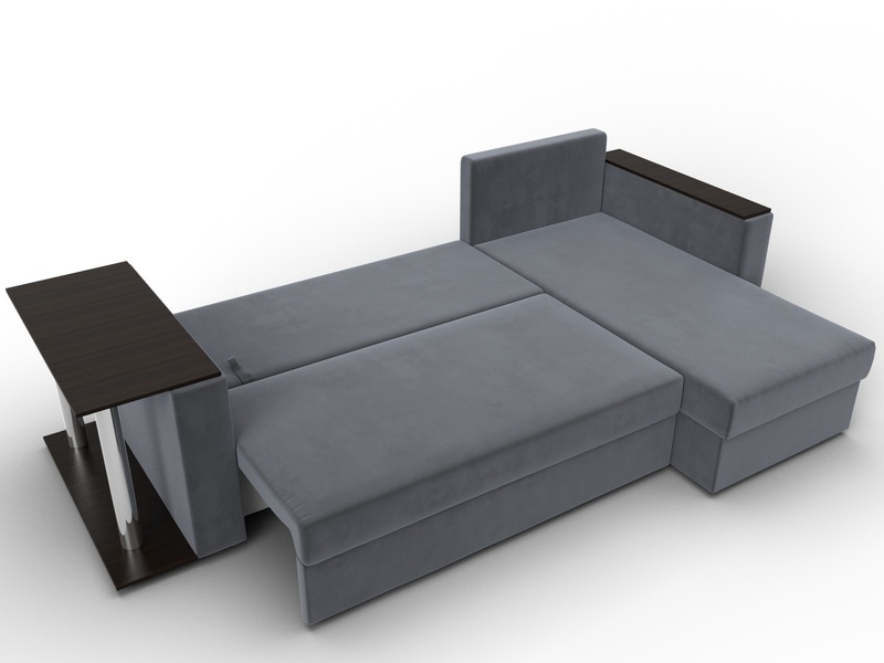 Диван угловой Атланта со столом правый угол, Велюр, SEVEN 17 серый