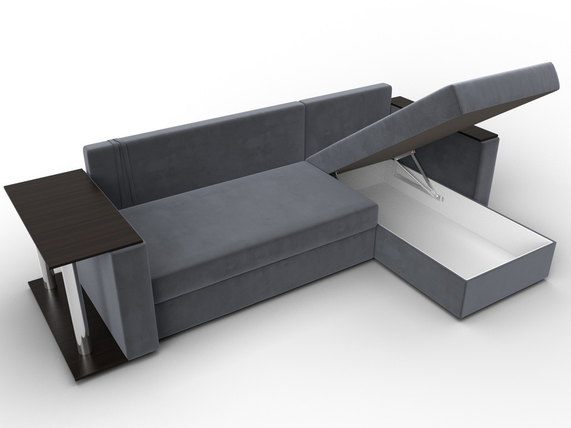 Диван угловой Атланта со столом правый угол, Велюр, SEVEN 17 серый