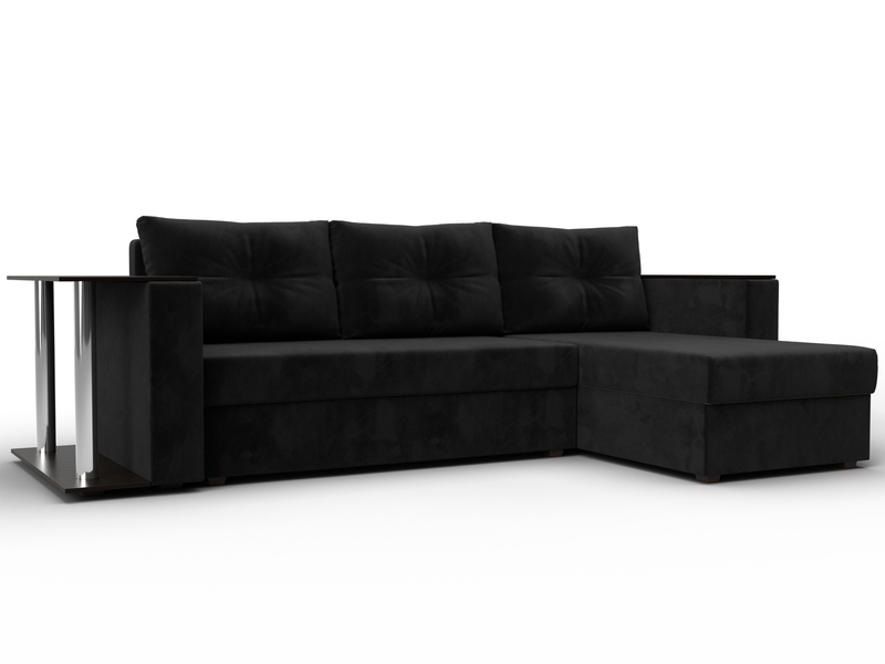Диван угловой Атланта со столом правый угол, Велюр, SEVEN 35 черный