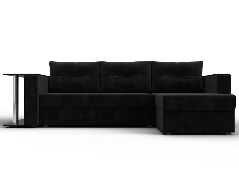 Диван угловой Атланта со столом правый угол, Велюр, SEVEN 35 черный