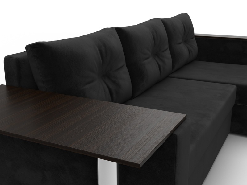 Диван угловой Атланта со столом правый угол, Велюр, SEVEN 35 черный