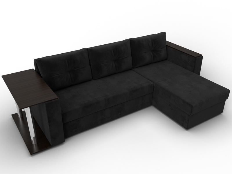 Диван угловой Атланта со столом правый угол, Велюр, SEVEN 35 черный