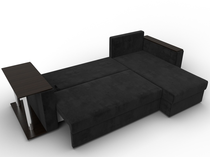 Диван угловой Атланта со столом правый угол, Велюр, SEVEN 35 черный