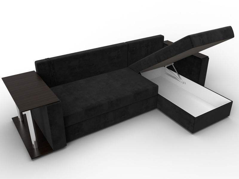 Диван угловой Атланта со столом правый угол, Велюр, SEVEN 35 черный