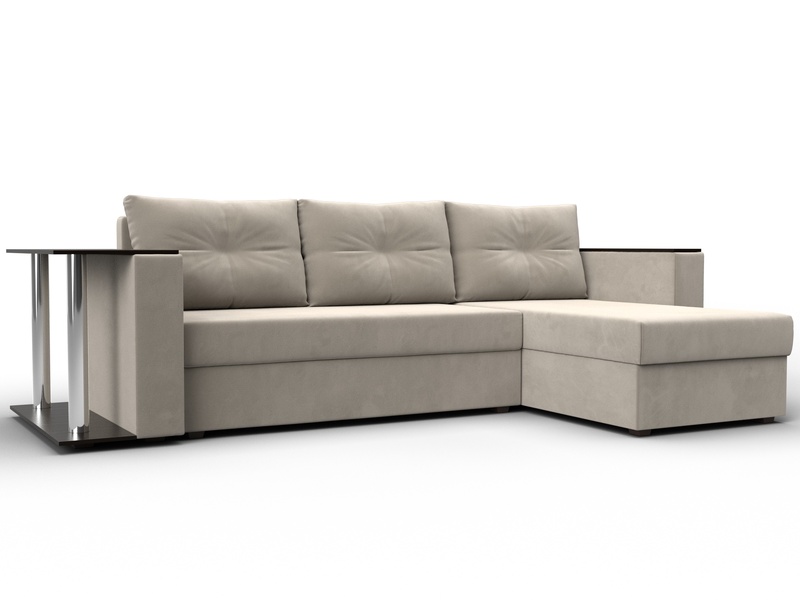 Диван угловой Атланта со столом правый угол, Микровельвет, Бежевый