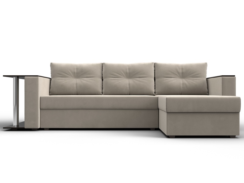 Диван угловой Атланта со столом правый угол, Микровельвет, Бежевый