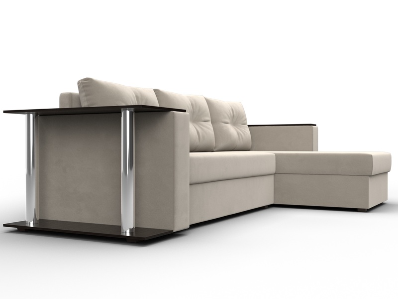 Диван угловой Атланта со столом правый угол, Микровельвет, Бежевый