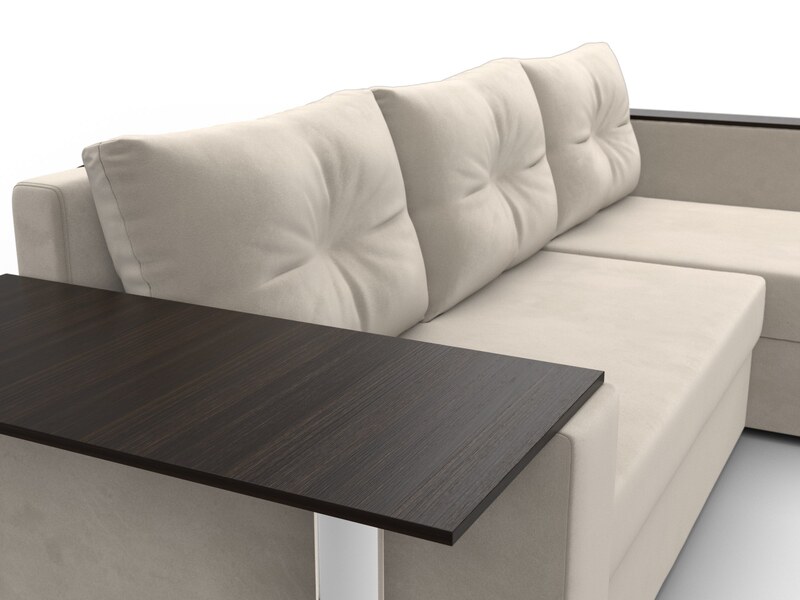 Диван угловой Атланта со столом правый угол, Микровельвет, Бежевый