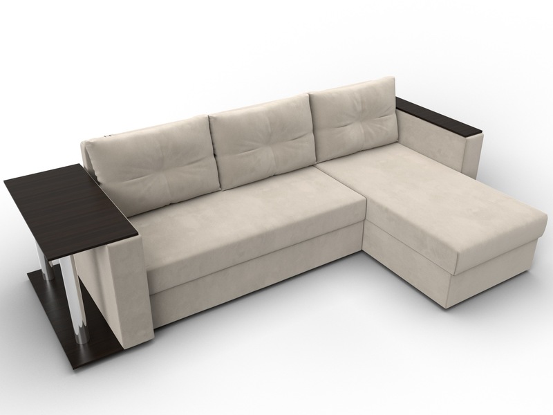 Диван угловой Атланта со столом правый угол, Микровельвет, Бежевый