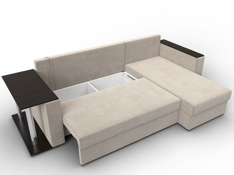 Диван угловой Атланта со столом правый угол, Микровельвет, Бежевый