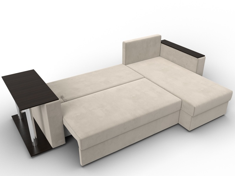 Диван угловой Атланта со столом правый угол, Микровельвет, Бежевый