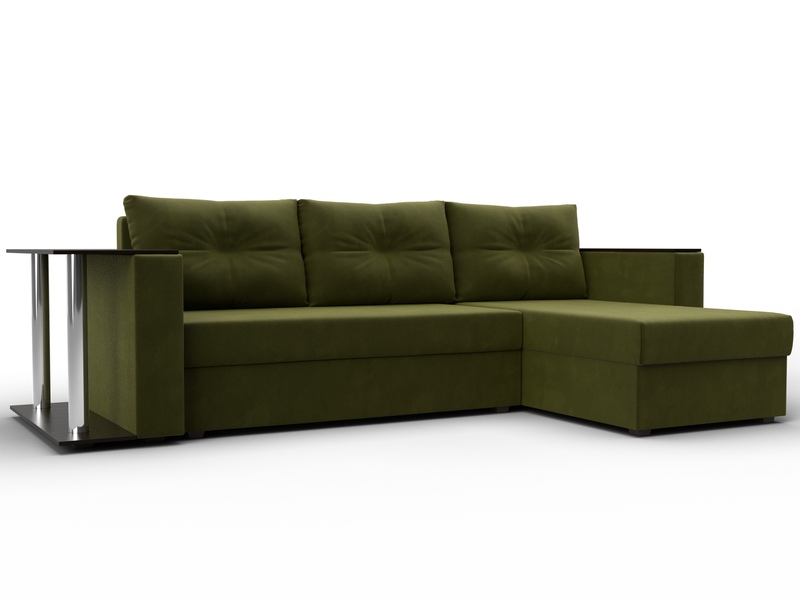 Диван угловой Атланта со столом правый угол, Микровельвет, Зеленый