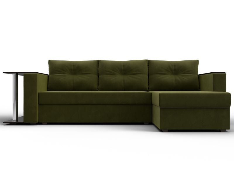 Диван угловой Атланта со столом правый угол, Микровельвет, Зеленый
