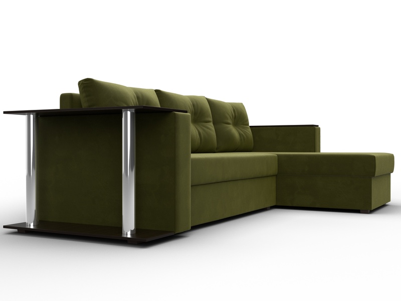 Диван угловой Атланта со столом правый угол, Микровельвет, Зеленый