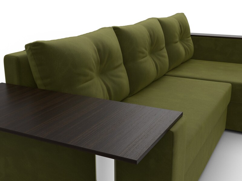 Диван угловой Атланта со столом правый угол, Микровельвет, Зеленый