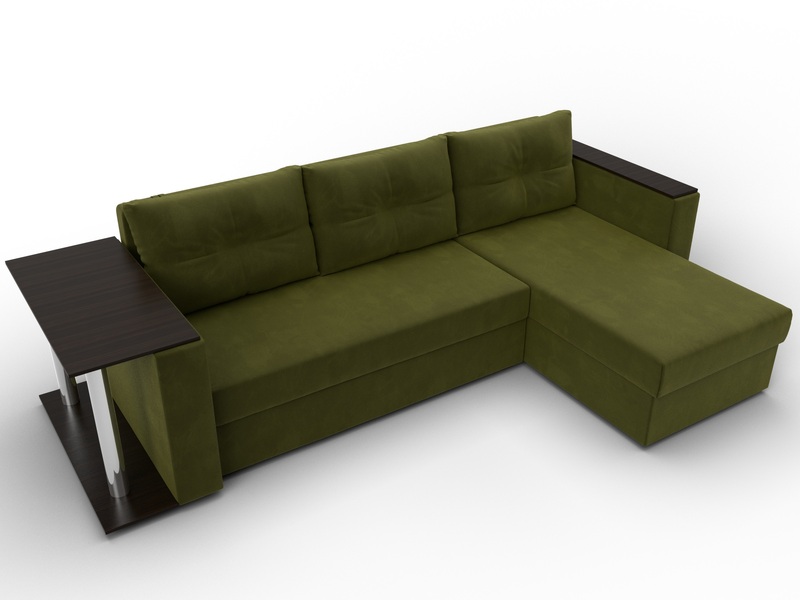 Диван угловой Атланта со столом правый угол, Микровельвет, Зеленый