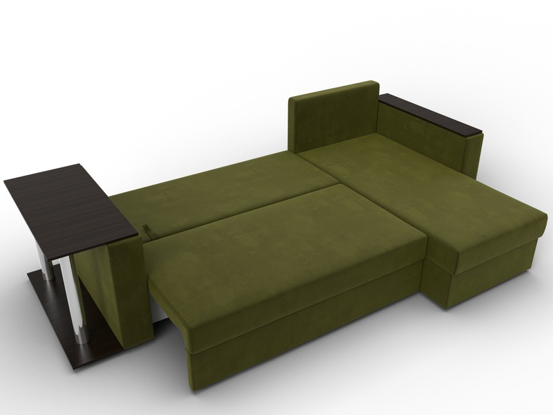 Диван угловой Атланта со столом правый угол, Микровельвет, Зеленый