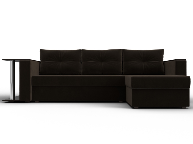 Диван угловой Атланта со столом правый угол, Микровельвет, Коричневый