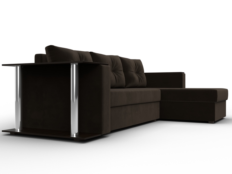 Диван угловой Атланта со столом правый угол, Микровельвет, Коричневый