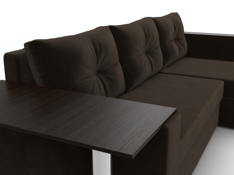 Диван угловой Атланта со столом правый угол, Микровельвет, Коричневый