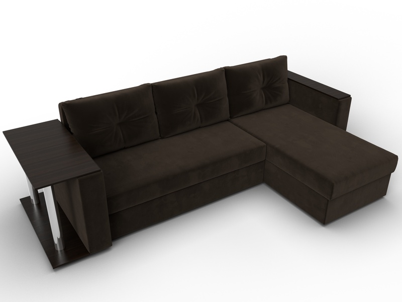 Диван угловой Атланта со столом правый угол, Микровельвет, Коричневый