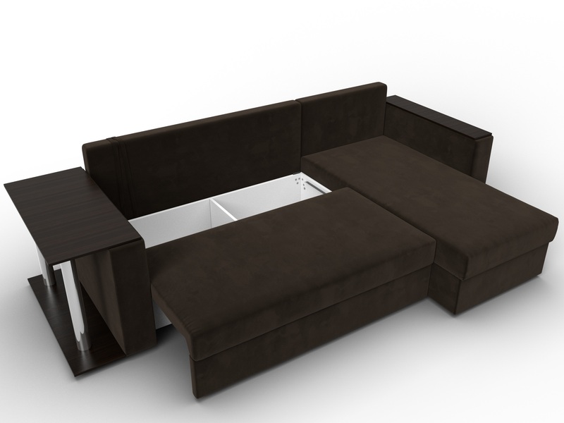 Диван угловой Атланта со столом правый угол, Микровельвет, Коричневый