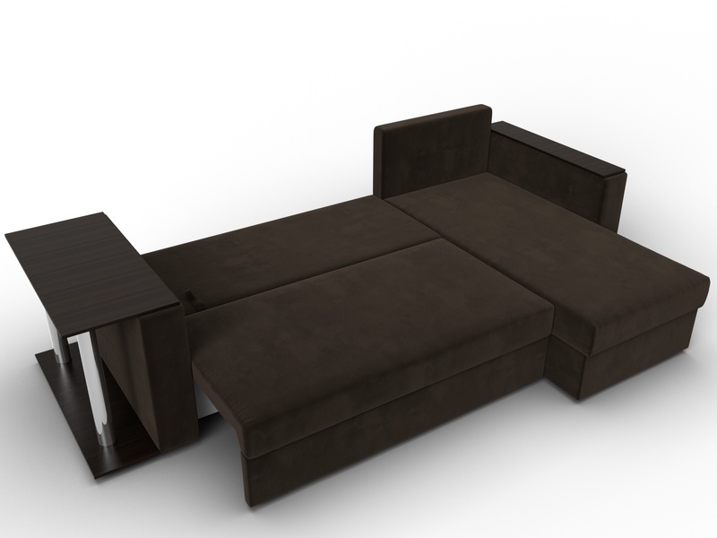 Диван угловой Атланта со столом правый угол, Микровельвет, Коричневый