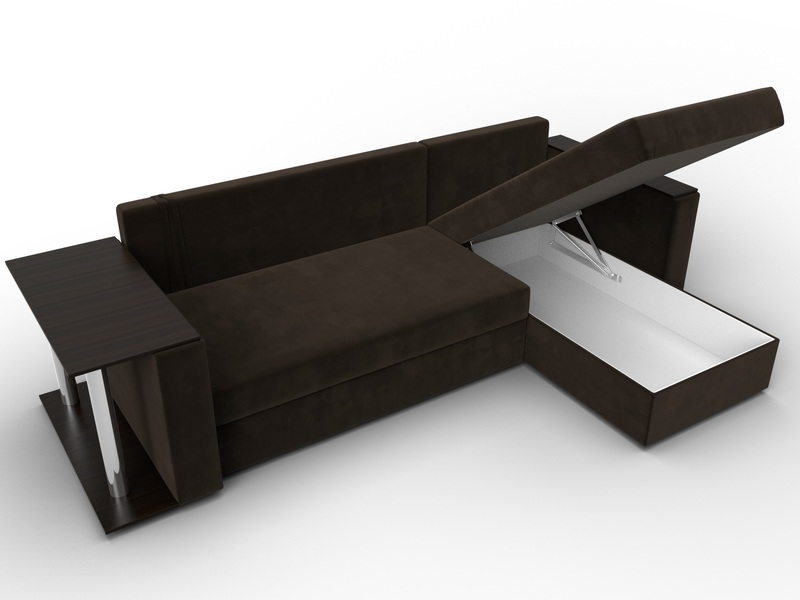 Диван угловой Атланта со столом правый угол, Микровельвет, Коричневый