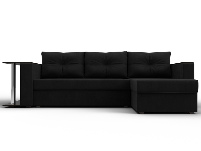 Диван угловой Атланта со столом правый угол, Микровельвет, Черный
