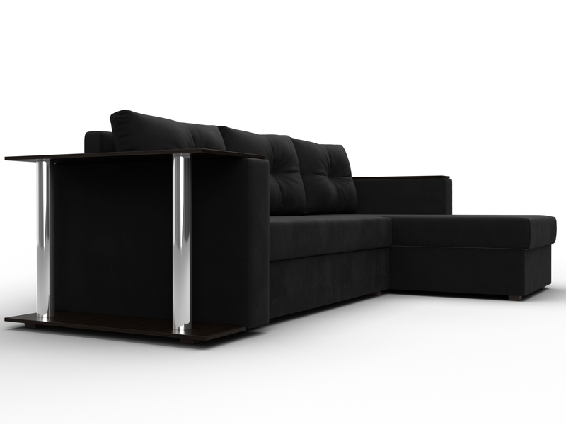 Диван угловой Атланта со столом правый угол, Микровельвет, Черный