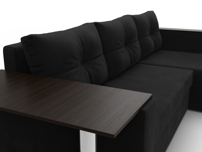 Диван угловой Атланта со столом правый угол, Микровельвет, Черный