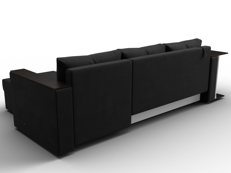 Диван угловой Атланта со столом правый угол, Микровельвет, Черный