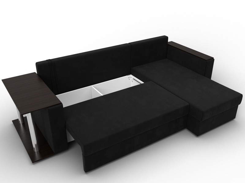 Диван угловой Атланта со столом правый угол, Микровельвет, Черный