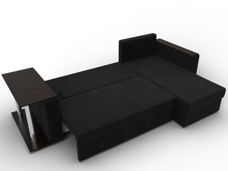 Диван угловой Атланта со столом правый угол, Микровельвет, Черный